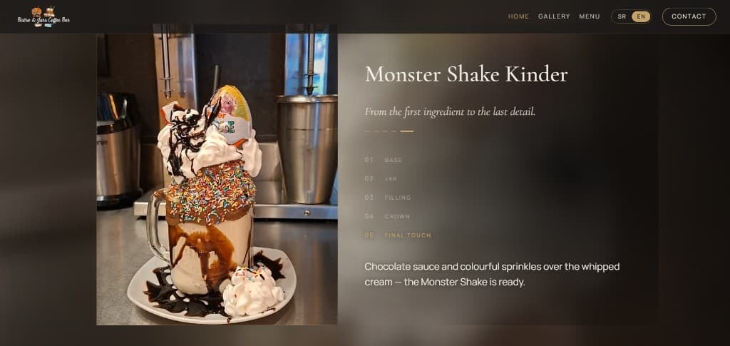 Finished Monster Shake Kinder with chocolate sauce and sprinkles on the final step